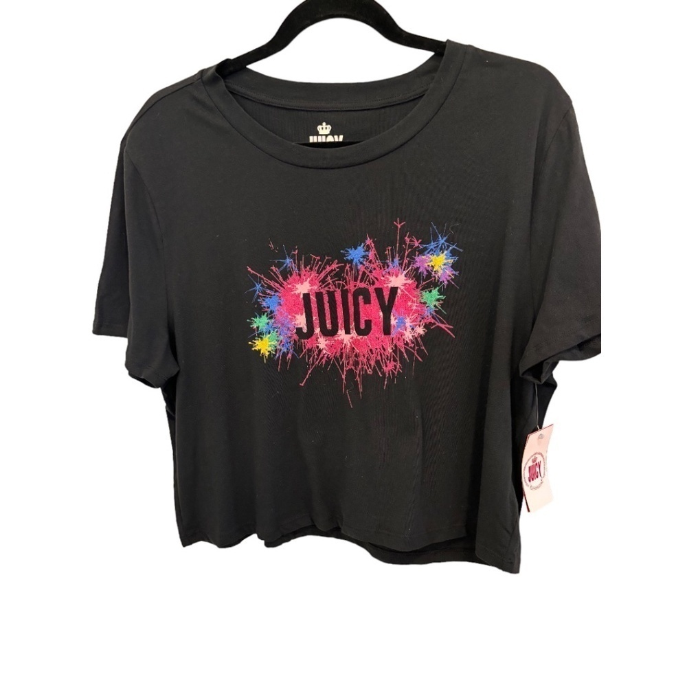 JUICY COUTURE WOMENS JUNIORS BLACK SIZE XXL CROPPED T-SHIRT TOP NWT